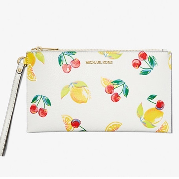 NWT MICHAEL KORS Jet Set Travel Large Sequined Fruit Print Wristlet NEW WITH…
